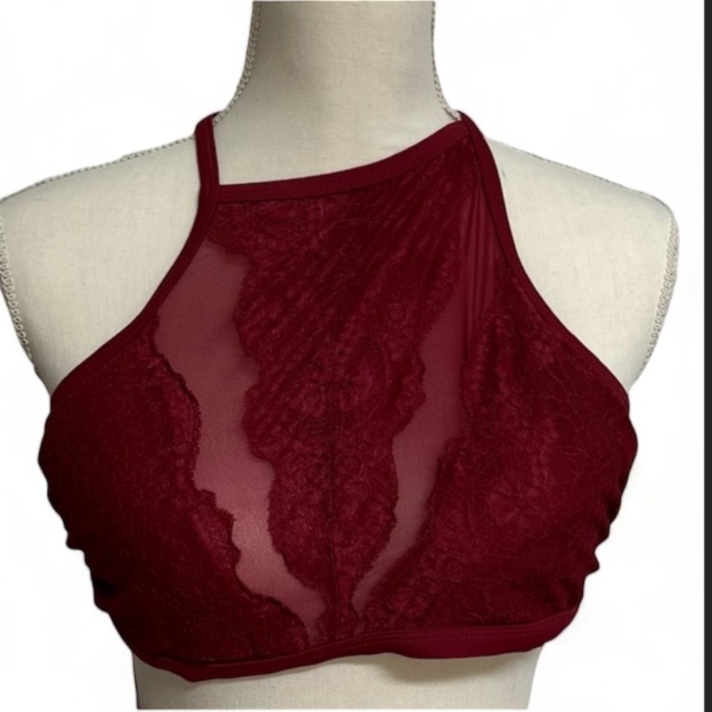 Xhiliration Lace Burgundy Swimsuit Top With Back Tie Ladies Size D/DD NWT